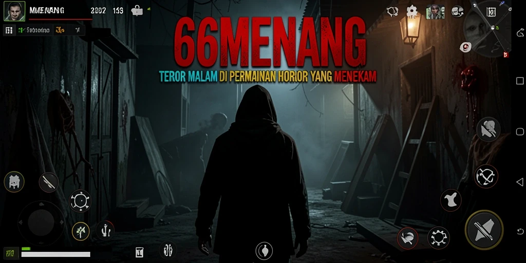 Screenshot menampilkan momen mencekam dalam gameplay horor 66MENANG.