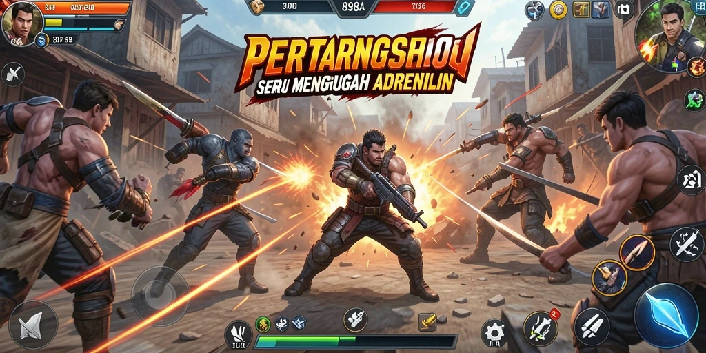 Screenshot gameplay 898A menunjukkan aksi pertempuran yang intens.