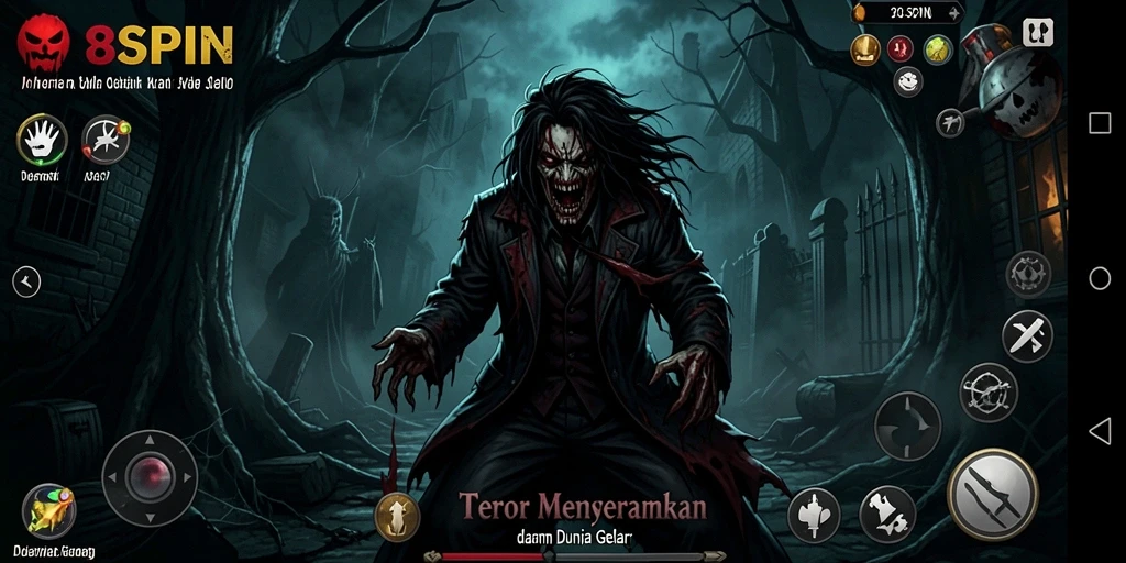 Screenshot gameplay <strong>98SPIN</strong> menampilkan suasana mencekam dan menakutkan.