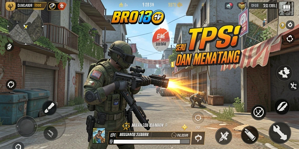 Tampilan screenshot utama BRO138 menampilkan aksi menegangkan dalam game TPS.