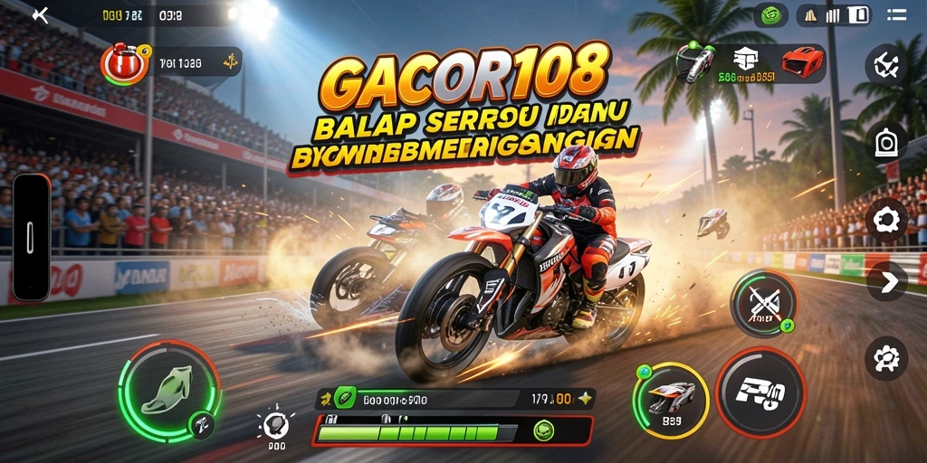Screenshot gameplay GACOR108 yang menunjukkan aksi balap seru.
