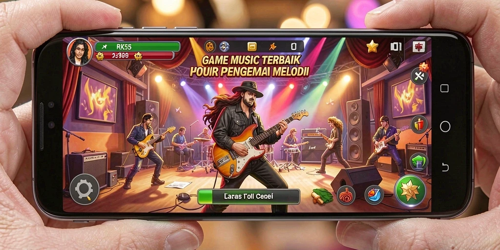 Tampilan gameplay menarik dari RK55 saat memainkan lagu-lagu favorit.