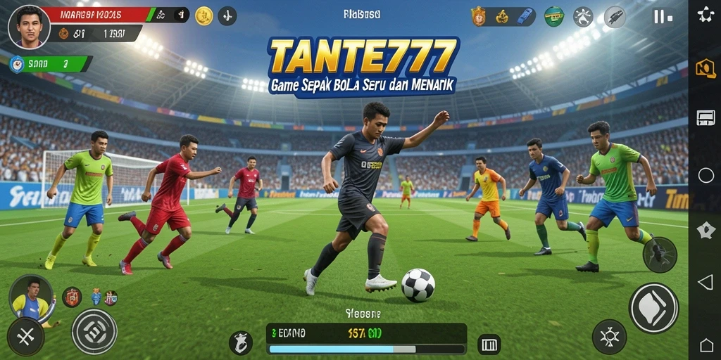 Tampilan gameplay TANTE777 dengan aksi sepak bola yang mendebarkan.